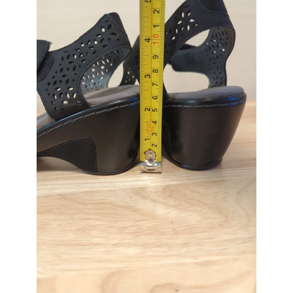 JBU By Jambu Sandals 7.5M Chloe Wedge Heels Laser Cut Black Vegan Leather Strap